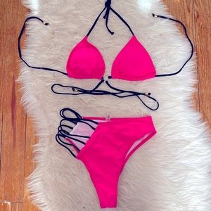 Hot pink and black SheIn bikini